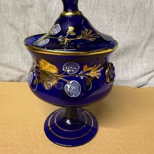 Murano Cobalt Blue Stem Vintage Vase/Candy Dish